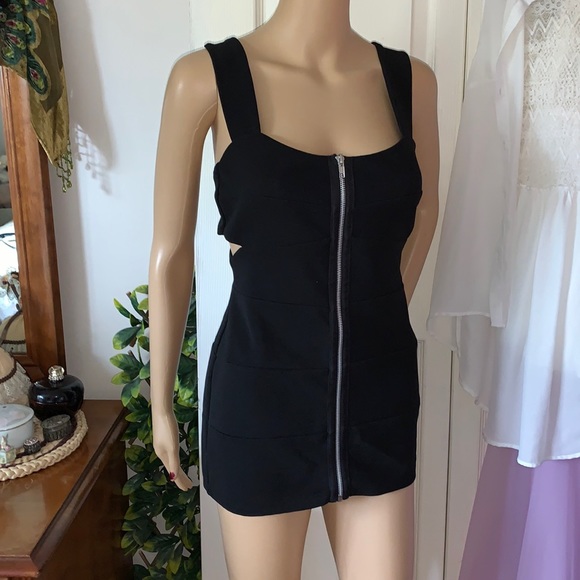 black zipper front cut out sides wide strap tunic tank top S M - Picture 7 of 16